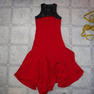 Red Hi-Lo Keyhole Black Faux Leather Maxi Dress